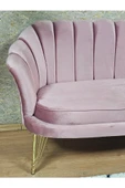 İkili İstiridye Gold Kaplama Telli Ayak Çay Seti Koltuk Tekli Berjer , İkili Berjer Koltuk Pembe Renk 110 x 48 Boyut/Ebat thumbnail 4