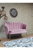 İkili İstiridye Krom Kaplama Sivriltme Ayak Çay Seti Koltuk İkili Berjer , İkili Berjer Koltuk Pembe Renk 110 x 48 Boyut/Ebat - 2