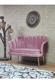 İkili İstiridye Gold Kaplama Sivriltme Ayak Çay Seti Koltuk İkili Berjer , İkili Berjer Koltuk Pembe Renk 110 x 48 Boyut/Ebat thumbnail 3