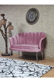 İkili İstiridye Krom Kaplama Sivriltme Ayak Çay Seti Koltuk İkili Berjer , İkili Berjer Koltuk Pembe Renk 110 x 48 Boyut/Ebat - 3