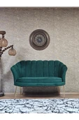 İkili İstiridye Gold Kaplama Telli Ayak Çay Seti Koltuk Tekli Berjer , İkili Berjer Koltuk Yeşil Renk 110 x 48 Boyut/Ebat thumbnail 1