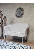 İkili İstiridye Beyaz Boyalı Sivriltme Ayak Çay Seti Koltuk Tekli Berjer , İkili Berjer Koltuk Krem Renk 110 x 48 Boyut/Ebat - 3