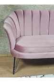 İkili İstiridye Siyah Boyalı Telli Ayak Çay Seti Koltuk Tekli Berjer , İkili Berjer Koltuk Pembe Renk 110 x 48 Boyut/Ebat - 4