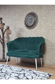 İkili İstiridye Beyaz Boyalı Sivriltme Ayak Çay Seti Koltuk Tekli Berjer , İkili Berjer Koltuk Yeşil Renk 110 x 48 Boyut/Ebat thumbnail 3