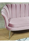 İkili İstiridye Krom Kaplama Sivriltme Ayak Çay Seti Koltuk İkili Berjer , İkili Berjer Koltuk Pembe Renk 110 x 48 Boyut/Ebat - 4