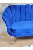 İkili İstiridye Krom Kaplama Telli Ayak Çay Seti Koltuk Tekli Berjer , İkili Berjer Koltuk Mavi Renk 110 x 48 Boyut/Ebat - 4