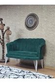 İkili İstiridye Beyaz Boyalı Telli Ayak Çay Seti Koltuk Tekli Berjer , İkili Berjer Koltuk Yeşil Renk 110 x 48 Boyut/Ebat thumbnail 3