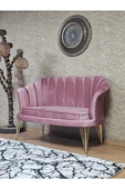 İkili İstiridye Gold Kaplama Telli Ayak Çay Seti Koltuk Tekli Berjer , İkili Berjer Koltuk Pembe Renk 110 x 48 Boyut/Ebat thumbnail 3