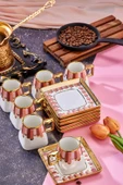 Cooker 90 ml Porselen 6'lı Kahve Fincanı Seti - Şık Tasarım Altın Yaldızlı Modern Fincan Takımı thumbnail 6