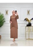 Kadın Tesettür 2'Li Takım Piliseli Etek & Tunik Asimetrik Takım - 1