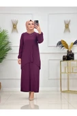 Kadın Tesettür 2'Li Takım Piliseli Etek & Tunik Asimetrik Takım - 7