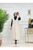 Fitilli Triko Kadın Yelek, Uzun Elbise Görünümlü Yelek - 3