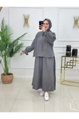 Kadın Tesettür 2'Li Takım Müslin Kumaş Etek & Gömlek - 5