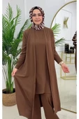 Kadın Tesettür 3'Lü Takım, İçlik Tunik & Pantolon & Abaya - 2