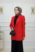 Kadın Ceket Astarlı Duble Kumaş Broş Detaylı Ceket - 5