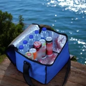 Termos Çanta  22L Sıcak Soğuk Tutucu Isı Yalıtımlı Omuz Askılı Kamp Piknik Plaj Araç Çantası BPA Free Mavi 36x30x20 cm - 4