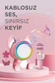 04 Pembe RGB Sevimli Figürlü Mikrofonlu Karaoke Bluetooth Hoparlör - 4