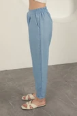 Sofia Keten Duble Paça Kadın Pantolon-Mavi thumbnail 3