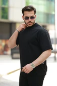 Erkek Basic Oversize Double Face Kumaş Kısa Kollu Tshirt thumbnail 2