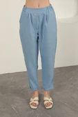 Sofia Keten Duble Paça Kadın Pantolon-Mavi thumbnail 2