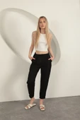 Sofia Keten Duble Paça Kadın Pantolon-Siyah thumbnail 1