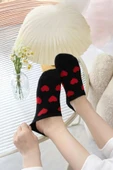 Hitit Socks Kadın 5 Çift Premium Kalite Mini Kalp Desenli Görünmez Çorap Siyah thumbnail 4
