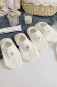 Hitit Socks Kadın 5 Çift Premium Fiyonk Çiçek ve Kalp Desenli Babet Çorap Seker Beyazı - 6