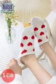Hitit Socks Kadın 5 Çift Premium Kalite Mini Kalp Desenli Görünmez Çorap - 1