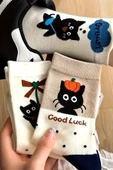 Hitit Socks Kadın 4 Çift Premium Kalite Parfümlü Kedi Figürlü Soket Çorap 4 Mevsim - 5