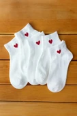 Hitit Socks Kadın 8 Çift Pamuklu Günlük Kullanım İçin Kalp Desenli Kısa Patik Çorap Beyaz - 6