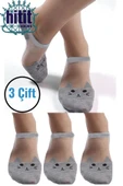 Hitit Socks Kadın 3 Çift Premium Kalite Kedi Desenli Tül Şeffaf Çorap Gri - 1
