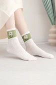 Hitit Socks Kadın 5 Çift Premium Kalite Yeşil Çiçek Desenli Soket Çorap - 4