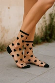 Hitit Socks Kadın 2 Çift Premium Kalite Mini Kalp Desenli Tül Çorap Siyah Beyaz - 3