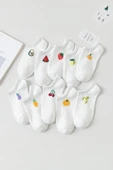 Hitit Socks Kadın 10 Çift Premium Kalite Pamuklu Meyve Desenli Babet Çorap - 4