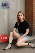 Hitit Socks Kadın 2 Çift Premium Kalite Çizgili Şeffaf Tül Çorap - 2