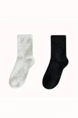Hitit Socks Kadın 2 Çift Peluş Kışlık Termal Uyku Çorabı Siyah Beyaz - 2
