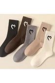 Hitit Socks Kadın 5 Çift Premium Yüksek Pamuklu Yeni Kalp Desenli Casual Çorap Çok Renkli - 4