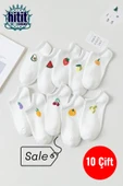Hitit Socks Kadın 10 Çift Premium Kalite Pamuklu Meyve Desenli Babet Çorap - 1