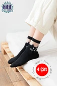 Hitit Socks Kadın 4 Çift Premium Kalite Kedili Tül Patik Çorap thumbnail 1