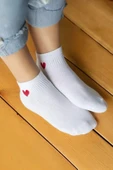 Hitit Socks Kadın 8 Çift Pamuklu Günlük Kullanım İçin Kalp Desenli Kısa Patik Çorap Beyaz - 2