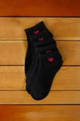 Hitit Socks Kadın 8 Çift Pamuklu Günlük Kullanım İçin Kalp Desenli Kısa Patik Çorap Siyah Beyaz - 5