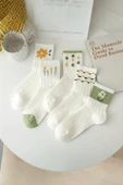 Hitit Socks Kadın 5 Çift Premium Kalite Yeşil Çiçek Desenli Soket Çorap - 2