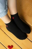 Hitit Socks Kadın 8 Çift Pamuklu Günlük Kullanım İçin Kalp Desenli Kısa Patik Çorap Siyah Beyaz - 3