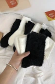 Hitit Socks Kadın 2 Çift Peluş Kışlık Termal Uyku Çorabı Siyah Beyaz - 4