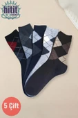 Hitit Socks Erkek 5 Çift Günlük Sıkmayan Boğazlı Terletmez Ekose Desenli Baba Çorabı - 1