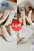 Hitit Socks Kadın 5 Çift Premium Kalite Kalp Desenli Tül Çorap Beyaz - 1