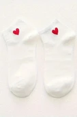 Hitit Socks Kadın 8 Çift Pamuklu Günlük Kullanım İçin Kalp Desenli Kısa Patik Çorap Beyaz - 4