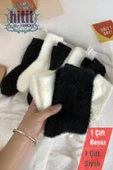 Hitit Socks Kadın 2 Çift Peluş Kışlık Termal Uyku Çorabı Siyah Beyaz - 1