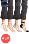 Hitit Socks Kadın 4 Çift Premium Kalite Sevimli Kedi Desenli Tül Çorap Karışık Renkli - 1