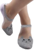 Hitit Socks Kadın 3 Çift Premium Kalite Kedi Desenli Tül Şeffaf Çorap Gri - 2